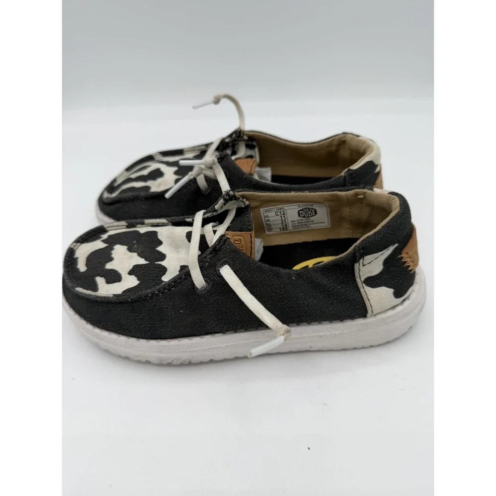 Hey Dude Kids Wendy Animal Cow Print Black/White Size C12